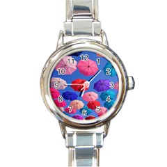 Rainbow Umbrella Round Italian Charm Watch by Sparkle