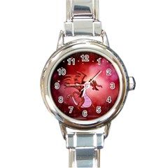 Funny Cartoon Dragon With Butterflies Round Italian Charm Watch