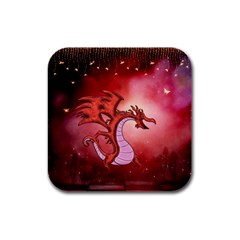 Funny Cartoon Dragon With Butterflies Rubber Square Coaster (4 Pack)  by FantasyWorld7