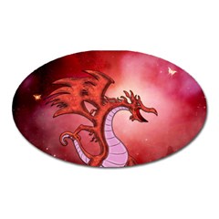 Funny Cartoon Dragon With Butterflies Oval Magnet by FantasyWorld7