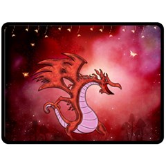 Funny Cartoon Dragon With Butterflies Double Sided Fleece Blanket (large)  by FantasyWorld7