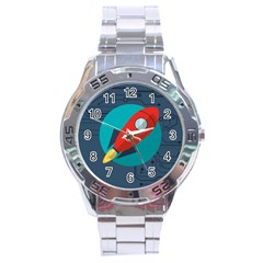 Rocket With Science Related Icons Image Stainless Steel Analogue Watch by Vaneshart