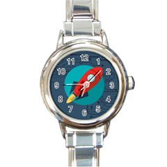 Rocket With Science Related Icons Image Round Italian Charm Watch