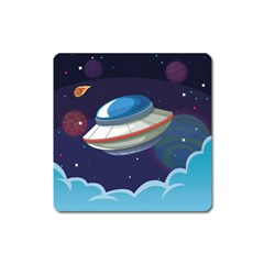 Ufo Alien Spaceship Galaxy Square Magnet by Vaneshart