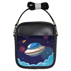 Ufo Alien Spaceship Galaxy Girls Sling Bag by Vaneshart