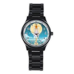 Space Exploration Illustration Stainless Steel Round Watch by Vaneshart