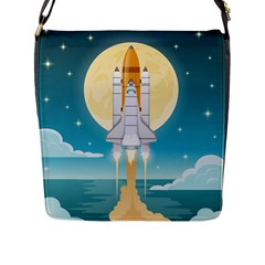 Space Exploration Illustration Flap Closure Messenger Bag (l)