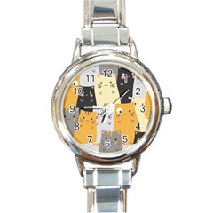 Seamless Pattern Cute Cat Cartoons Round Italian Charm Watch