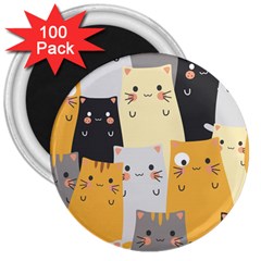 Seamless Pattern Cute Cat Cartoons 3  Magnets (100 Pack)