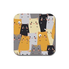 Seamless Pattern Cute Cat Cartoons Rubber Coaster (square)  by Vaneshart