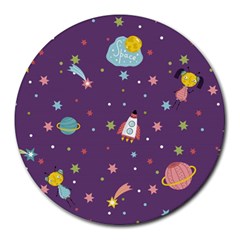 Space Travels Seamless Pattern Vector Cartoon Round Mousepads by Vaneshart