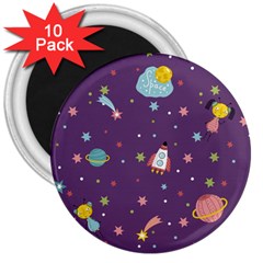 Space Travels Seamless Pattern Vector Cartoon 3  Magnets (10 Pack)  by Vaneshart