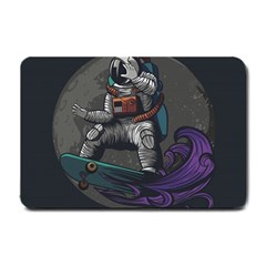 Illustration Astronaut Cosmonaut Paying Skateboard Sport Space With Astronaut Suit Small Doormat  by Vaneshart