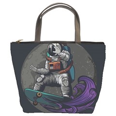 Illustration Astronaut Cosmonaut Paying Skateboard Sport Space With Astronaut Suit Bucket Bag by Vaneshart