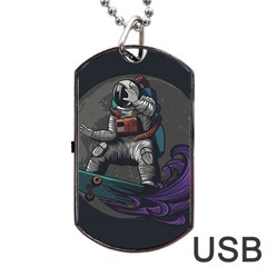 Illustration Astronaut Cosmonaut Paying Skateboard Sport Space With Astronaut Suit Dog Tag Usb Flash (one Side)