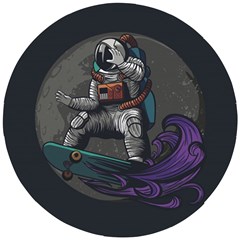 Illustration Astronaut Cosmonaut Paying Skateboard Sport Space With Astronaut Suit Wooden Puzzle Round