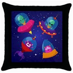 Cartoon Funny Aliens With Ufo Duck Starry Sky Set Throw Pillow Case (Black) Front