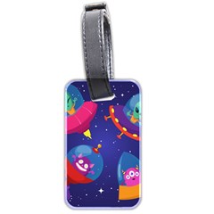 Cartoon Funny Aliens With Ufo Duck Starry Sky Set Luggage Tag (two Sides) by Vaneshart