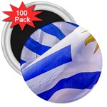 Uruguay Flags Waving 3  Magnets (100 pack) Front