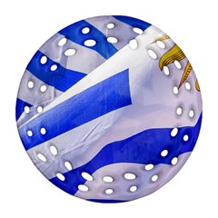 Uruguay Flags Waving Round Filigree Ornament (two Sides)