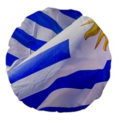 Uruguay Flags Waving Large 18  Premium Flano Round Cushions by dflcprintsclothing
