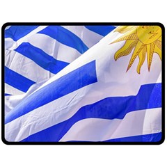 Uruguay Flags Waving Double Sided Fleece Blanket (large)  by dflcprintsclothing