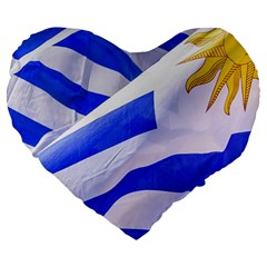 Uruguay Flags Waving Large 19  Premium Flano Heart Shape Cushions by dflcprintsclothing