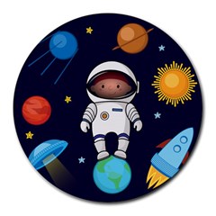 Boy Spaceman Space Rocket Ufo Planets Stars Round Mousepads by Vaneshart