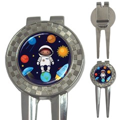 Boy Spaceman Space Rocket Ufo Planets Stars 3-in-1 Golf Divots by Vaneshart