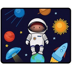 Boy Spaceman Space Rocket Ufo Planets Stars Fleece Blanket (medium)  by Vaneshart