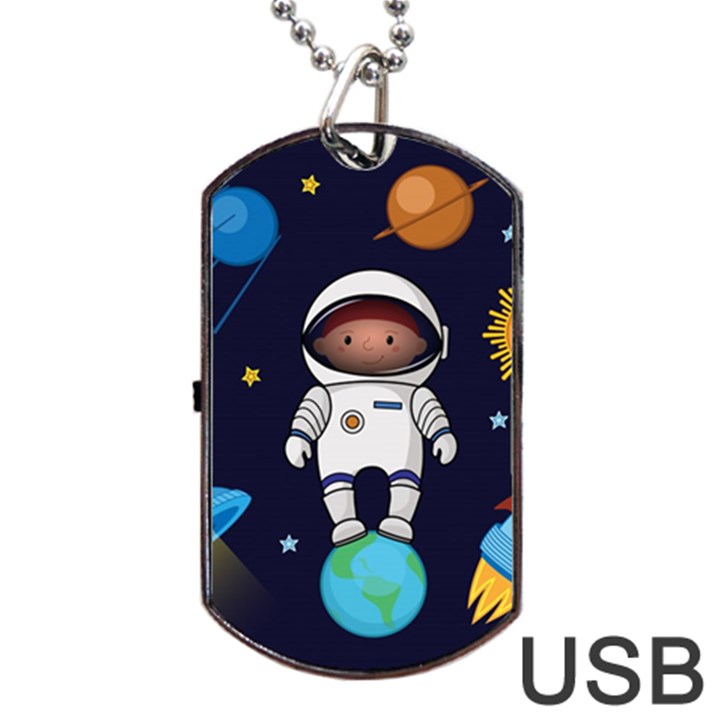 Boy Spaceman Space Rocket Ufo Planets Stars Dog Tag USB Flash (Two Sides)