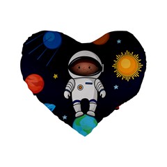 Boy Spaceman Space Rocket Ufo Planets Stars Standard 16  Premium Heart Shape Cushions