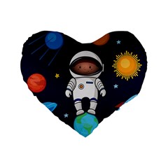 Boy Spaceman Space Rocket Ufo Planets Stars Standard 16  Premium Flano Heart Shape Cushions