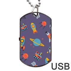 Space Seamless Pattern Dog Tag Usb Flash (two Sides)