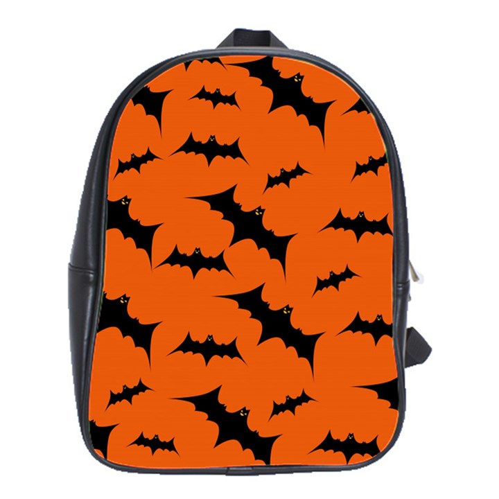 Halloween Card With Bats Flying Pattern School Bag (Large)