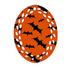 Halloween Card With Bats Flying Pattern Oval Filigree Ornament (two Sides) by Vaneshart