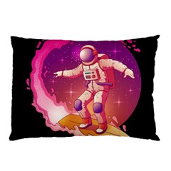 Astronaut Spacesuit Standing Surfboard Surfing Milky Way Stars Pillow Case by Vaneshart