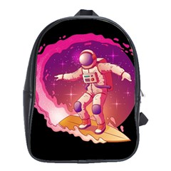 Astronaut Spacesuit Standing Surfboard Surfing Milky Way Stars School Bag (large)