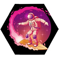 Astronaut Spacesuit Standing Surfboard Surfing Milky Way Stars Wooden Puzzle Hexagon by Vaneshart