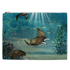 Awesome Steampunk Manta Rays Cosmetic Bag (xxl) by FantasyWorld7