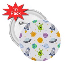 Seamless Pattern Cartoon Space Planets Isolated White Background 2 25  Buttons (10 Pack)  by Vaneshart