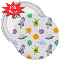 Seamless Pattern Cartoon Space Planets Isolated White Background 3  Buttons (100 Pack) 