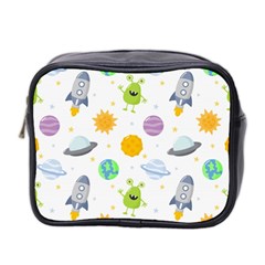 Seamless Pattern Cartoon Space Planets Isolated White Background Mini Toiletries Bag (two Sides) by Vaneshart