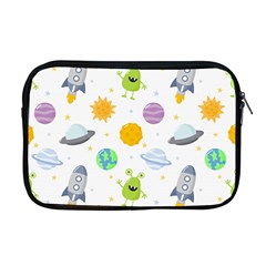 Seamless Pattern Cartoon Space Planets Isolated White Background Apple Macbook Pro 17  Zipper Case