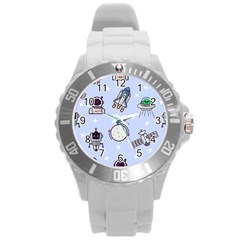 Seamless Pattern With Space Theme Round Plastic Sport Watch (l)