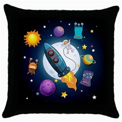 Spaceship Astronaut Space Throw Pillow Case (black) by Vaneshart
