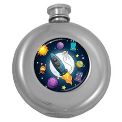 Spaceship Astronaut Space Round Hip Flask (5 Oz) by Vaneshart