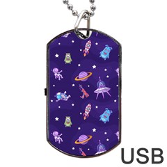 Space Seamless Pattern Dog Tag Usb Flash (two Sides) by Vaneshart