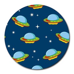 Seamless Pattern Ufo With Star Space Galaxy Background Round Mousepads by Vaneshart