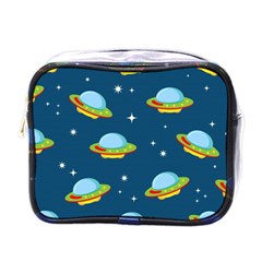 Seamless Pattern Ufo With Star Space Galaxy Background Mini Toiletries Bag (one Side)